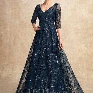 NWT JJ House V-Neck 3/4 sleeve Long Dress Blue, Size 0